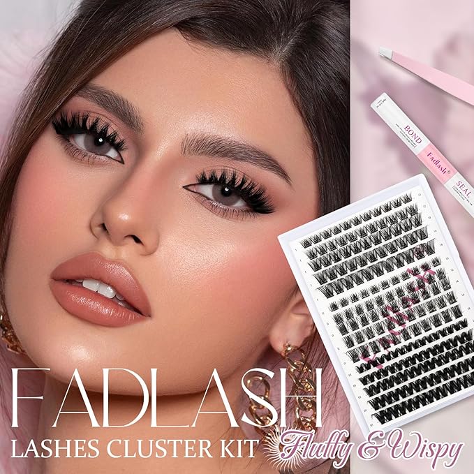 FADLASH Lash Clusters Kit 10-18mm Eyelash Cluster Lashes with Lash Bond and Seal Lash Tweezers DIY Lash Extension Kit (K1K2K10-07D-10-18 Kit)