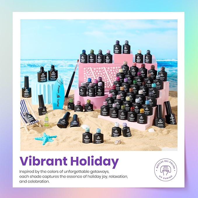 Beetles Spring Gel Nail Polish Set - Vibrarnt Holiday 55 Colors Gel Polish Kit with 5 Pcs Base Glossy Matte Top Coat UV LED Soak off Nail Polish Red Brown Pink Green Blue Easter Gifts for Women