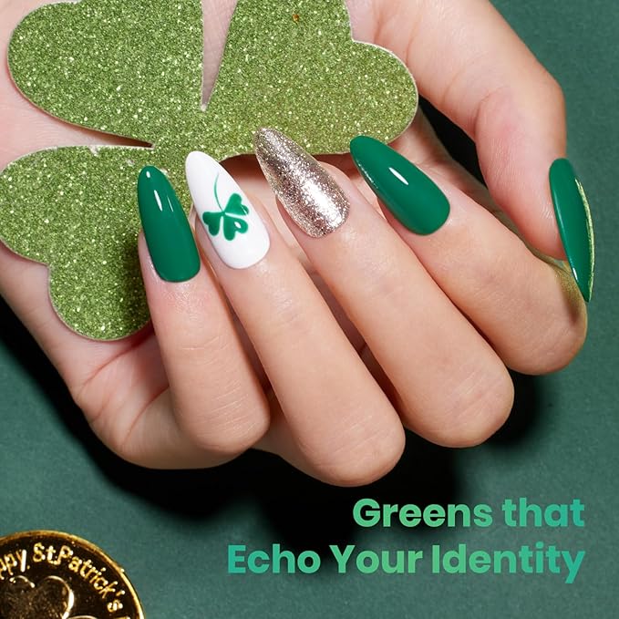 Beetles Green Gel Polish Set, Hema Free 6 Colors Light Dark Green Color Gel Nail Polish Soak off UV Led Lamp Needed Manicure DIY Salon Home St Patrick Day Gifts for Women Mordiic Forest