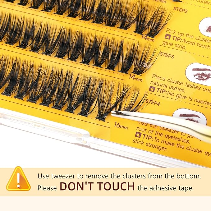 QUEWEL Self Adhesive Eyelashes Natural Look, No Glue Needed Lash Clusters with Eyelash Clusters Tweezer, 80 Pcs Reusable Lashes Self Adhesive for Beginners, DIY Lash Extensions for Home Use(ZN-04)