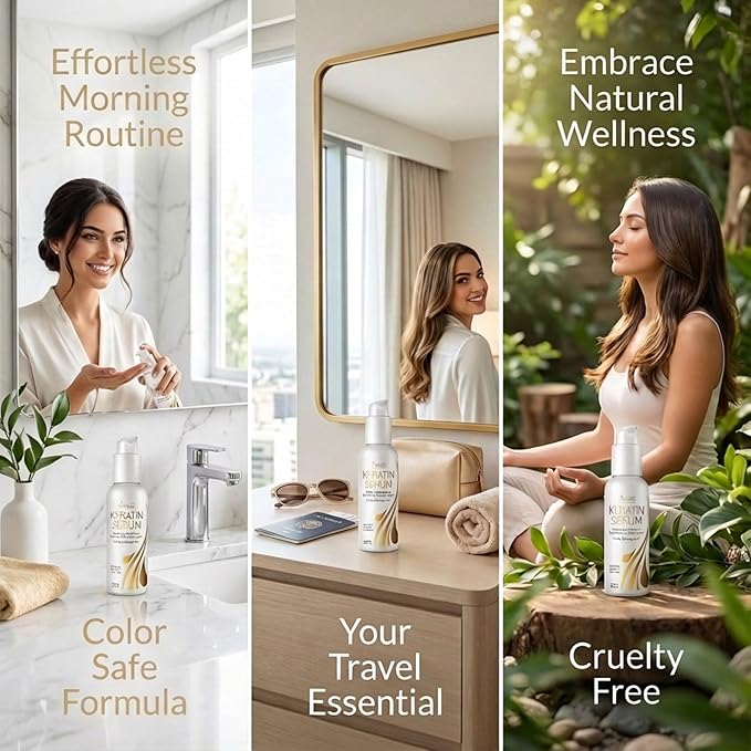 VITAMINS hair cosmetics Keratin Hair Serum Oil for Frizzy, Dry, Damaged Hair - Anti-Frizz Shine Gloss Treatment, Heat Protectant with Biotin, Castor Oil and Collagen - 4.25 fl oz