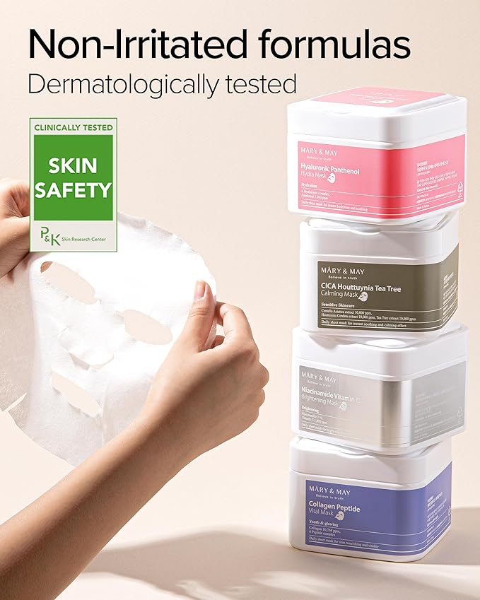 Mary&May Niacinamide Vitamin C Mask (30 Sheets) - Korean Face Mask for Glowing Skin - Daily Sheet Mask for Dark Spots & Dullness - Fragrance-Free, 13.52 fl.oz