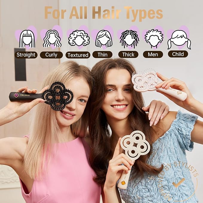 Simetra Detangler Hair Brush for Women and Men, Holiday Present - Original Detangling Brush for Curly Hair/Wet & Dry Hair, Natural Boar Bristles Hairbrush - Natural Crystal Inlay & 14K Gold Plating