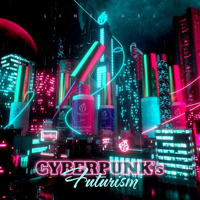 Beetles Gel Liner Nail Polish, 6 Colors Nail Art Paint for Swirl Nails Neon Blue Hot Pink Sliver Glitter Gel Polish Cyberpunk's Futurism Built Thin Nails Art Pens Brush