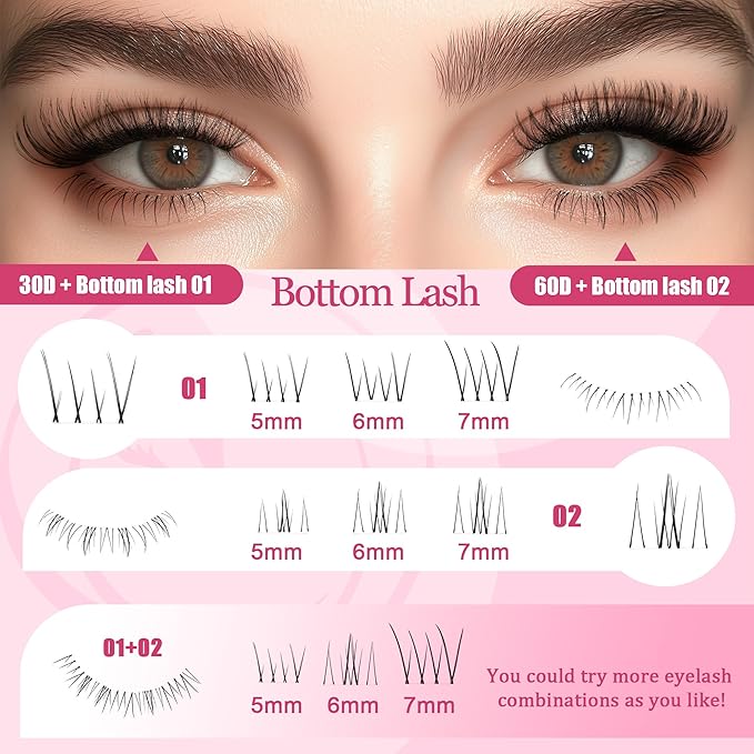 CCODDY Lash Clusters - Fluffy Wispy EyeLash Clusters D Curl 9-16 MM, 712 Pcs, 4 Styles Upper & 2 Styles Bottom Lashes, No Adhesives Included