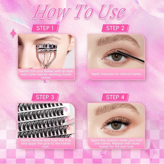 FADLASH Cluster Lashes Fluffy 8-16mm Lash Clusters Volume Lash Extension 280Pcs DIY Lash Clusters D Curl Individual Lashes (30D+40D-0.07-D,8-16mm)