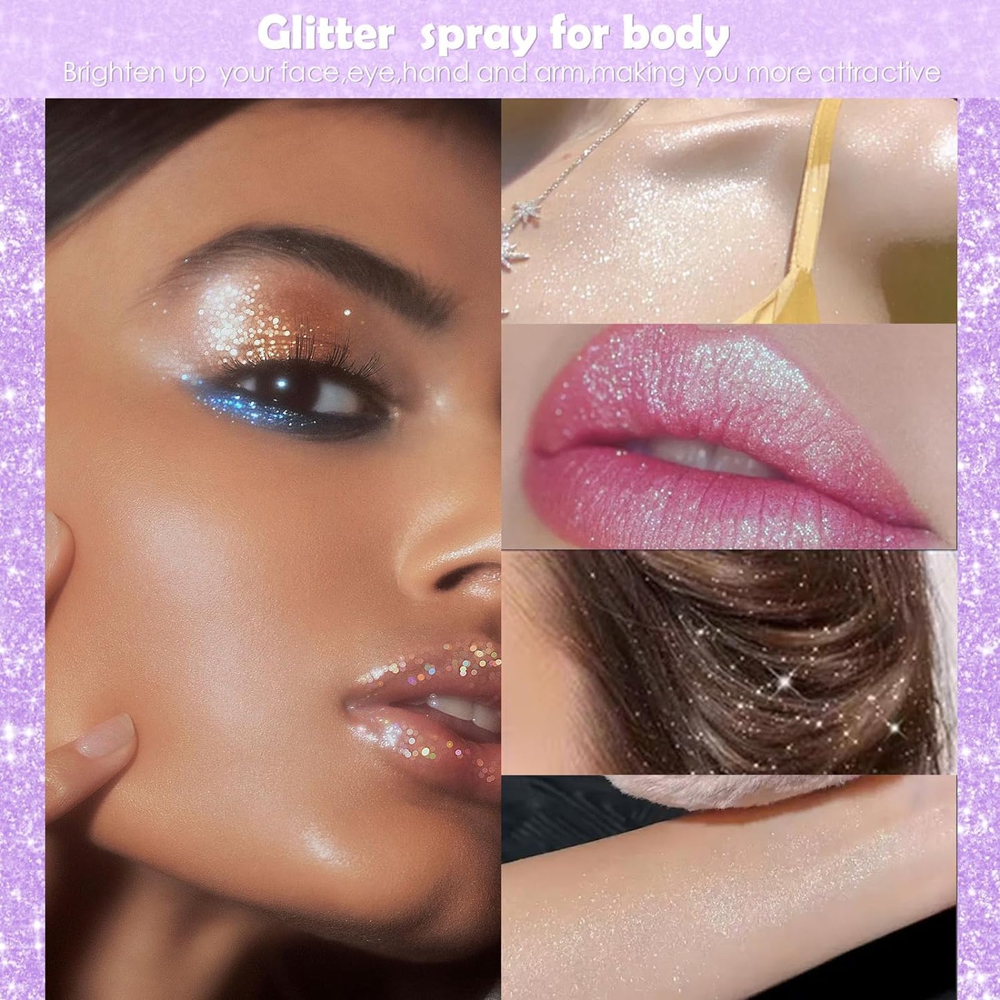 Yosca Body Glitter Spray, 30ML Loose Laser Body Shimmer Powder Holographic Hair Spray Silver Glitter Sparkle Highlighter Makeup Festival Rave Accessories for Clothes Hair Face Nail Art - Rainy Rainbow