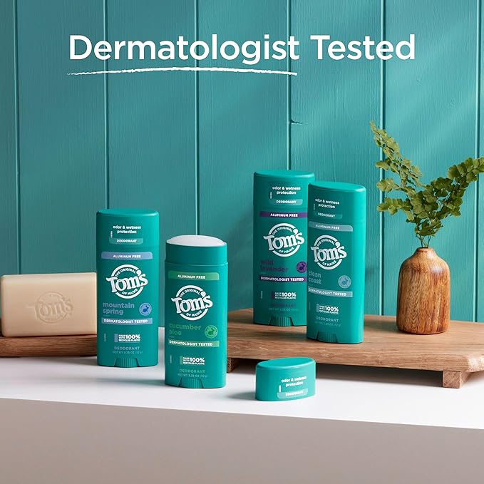 Tom’s of Maine Clean Coast Aluminum Free Natural Deodorant For Women & Men | Goes on Clear | Odor & Wetness Protection | Naturally Derived and Moisture-Locking Ingredients | 3.25 oz (2 Pack)