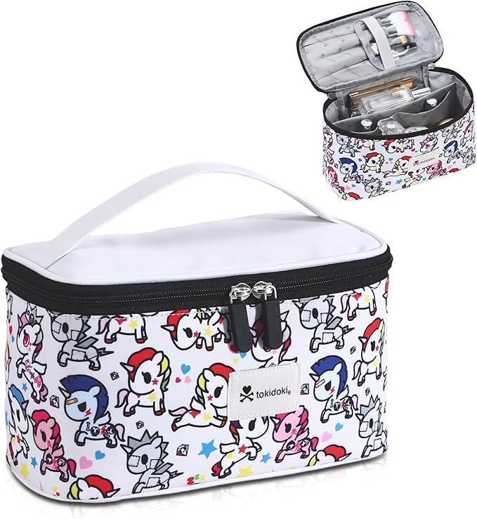 Tokidoki Unicorno Makeup Bag Cute Cosmetic Bag Large Capacity Travel Makeup Case Portable Organizer Toiletry Bag for Women Traveling with Handle (White)