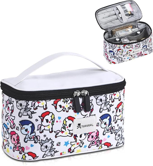 Tokidoki Unicorno Makeup Bag Cute Cosmetic Bag Large Capacity Travel Makeup Case Portable Organizer Toiletry Bag for Women Traveling with Handle (White)