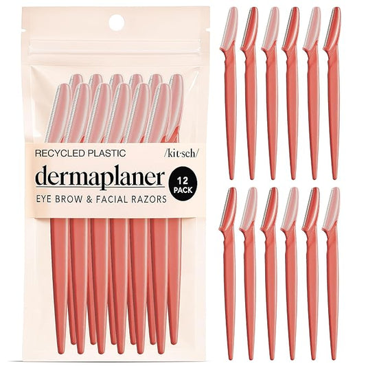 Kitsch Dermaplane Razor for Women Face – Face Razors for Women & Men, Eyebrow Trimmer & Face Shaver – Exfoliating Facial Razor & Skin Care Tool for Smoother Skin - Coral, 12 pcs