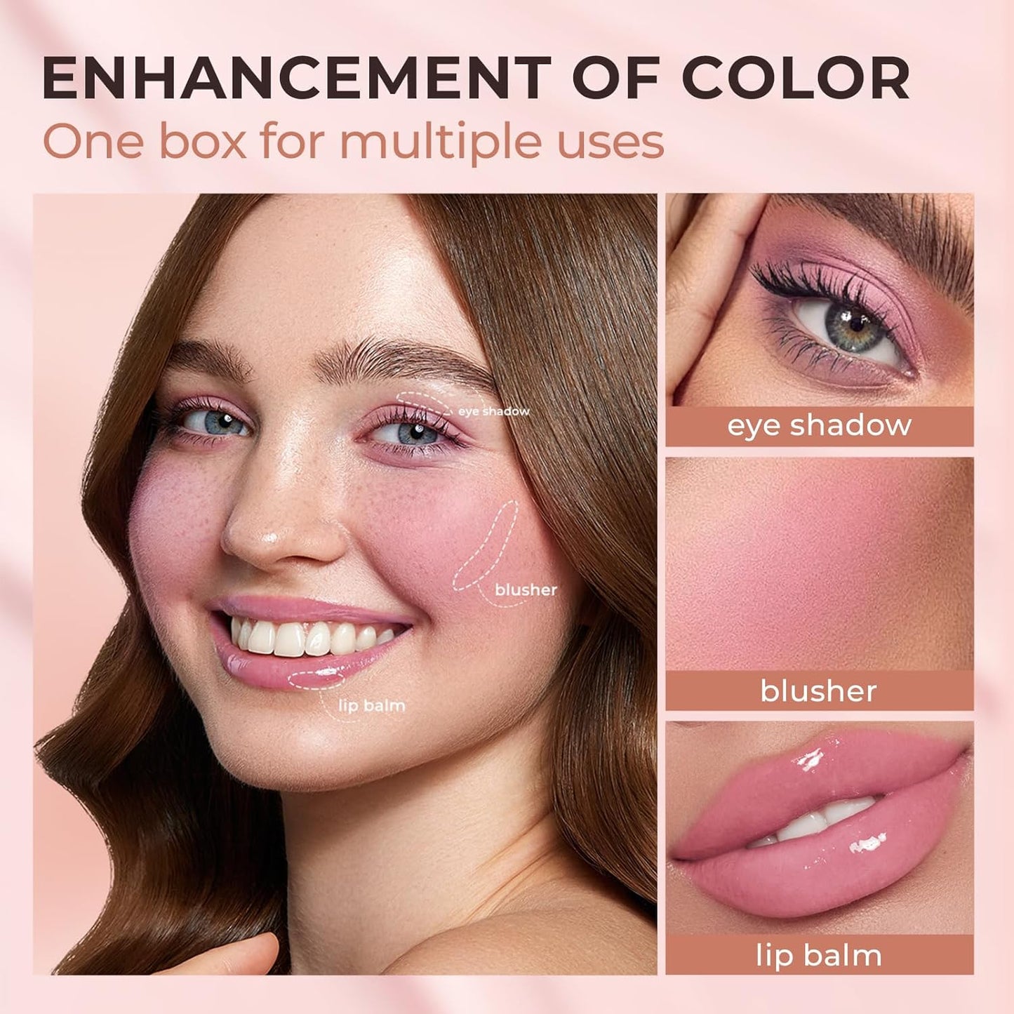 Jolilab Blush Makeup Color Changing Blush Palette Cream Blush Powder Palette Long-Lasting Hydrating Pigment High Impact Buildable Color Lightweight Smooth Finish for Eyes Cheeks(1, pink, 1)
