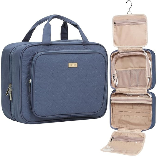 NISHEL Travel Toiletry Bag for Women, Makeup Essentials Organizer, Hanging Case for Accessories, Cosmetics, Large Size, Aegean-Blue