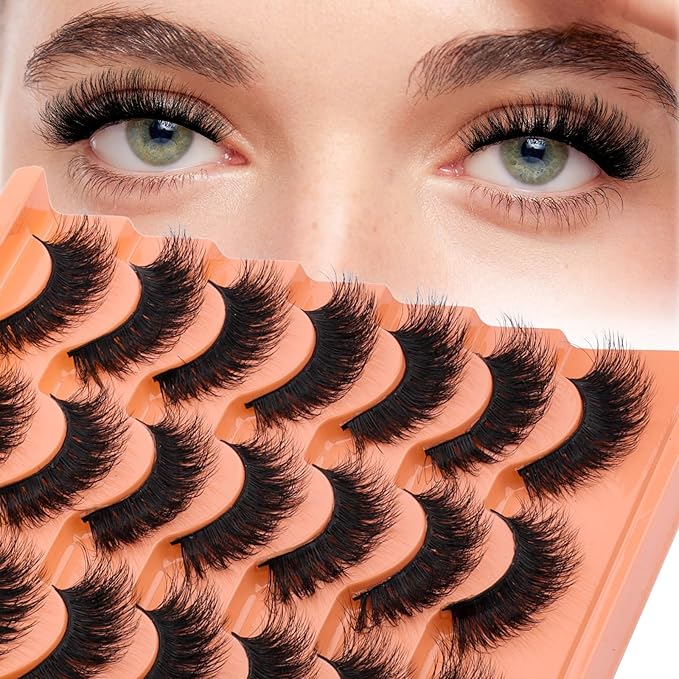 FADLASH False Eyelashes 14 Pairs Faux Mink Lashes Wispy Fake Eyelashes Natural Look 3D Volume Soft Fluffy Lashes Handmade Eyelashes Cat Eye Lashes Fake Lashes Strips (LZ-DD-14)