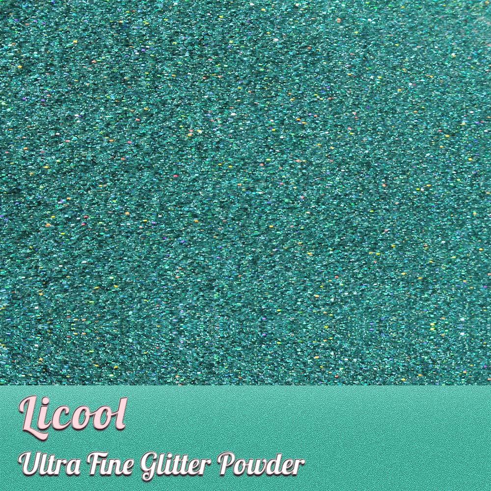 Holographic Fine Glitter, 100g Craft Glitter for Epoxy Resin, Iridescent Sequins, Loose Glitter for Face Body Hair Eye, Makeup Cosmetic Glitter for Nails Festival Decoration (Laser Greenish Blue)