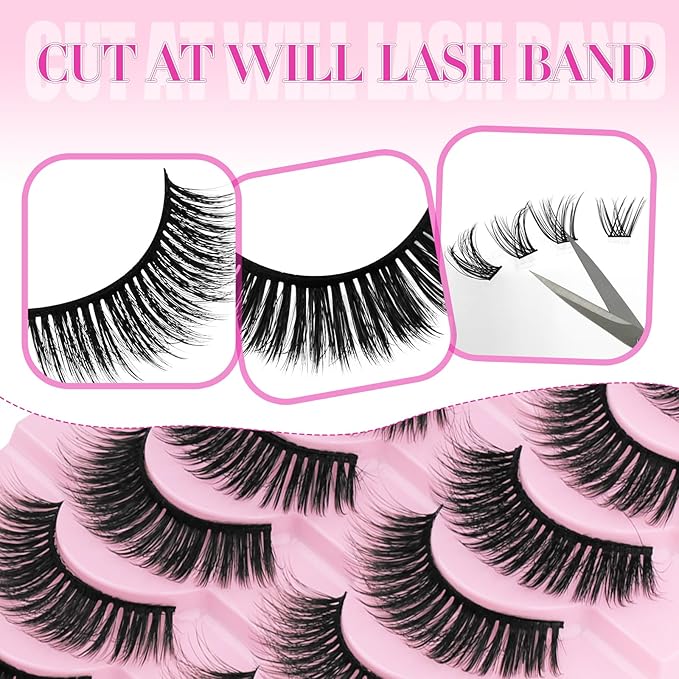 FADLASH False Eyelashes Kit 10 Pairs Mink Lashes Wispy with Tweezer Fake Eyelashes Natural Look Handmade Eyelashes Fake Lashes Strips (LDM-22 Kit)