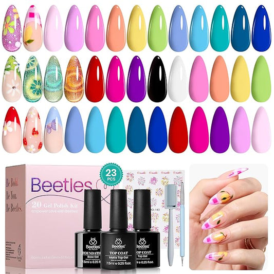 Beetles Gel Nail Polish Set - Magical Kingdom Cat Eye Gel Polish Kit, 20 Colors Bright Pink Blue White Black Green Purple Pastel, Soak Off LED UV with 3Pcs Base Top Coat Holiday Nail Gifts for Women