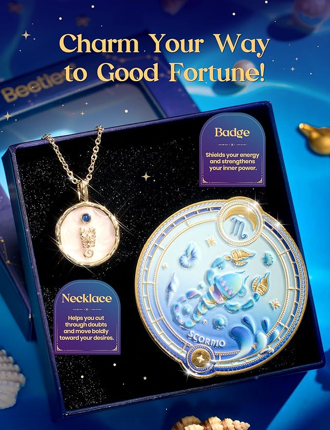 Beetles Midnight Vampire Lucky Box, Scorpio Zodiac Gel Nail Polish Kit Black Purple Burgundy Red Colors, All-in-One Nail Art Set with Tools, Necklace Badge, Salon DIY Zodiac Gift for Women