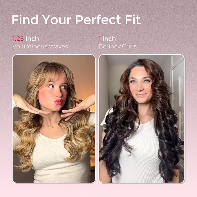 TYMO CurlPro Plus Automatic Rotating Curling Iron - Upgraded Long Barrel Curling Wand for Long Hair, Ceramic Hair Curler for Women, Anti-Scald, 600M Ionic, Dual Voltage, Gold Blush, 1 1/4 Inch