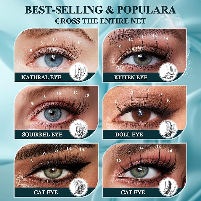 432Pcs Lash Clusters Kit - Wispy Natural & Manga Spiky Lash Cluster Invisible band 8-16mm Eyelash Clusters Kit D Curl Lash Extension Kit WideSpan with Bond and Seal DIY at Home for Starter