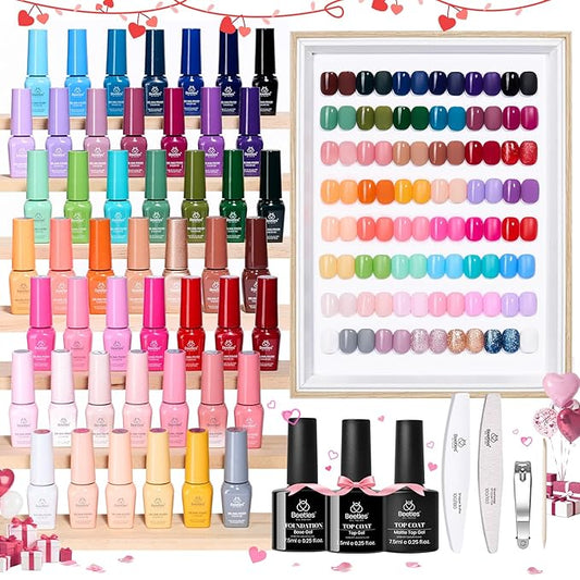 Beetles Gel Nail Polish Set - Seasons Variations 48 Colors Gel Polish Kit Brown Nude Pink Red Blue White with Base Top Coat Home DIY UV LED Soak Off Nail Art Salon Manicure Starter Kit Gift for Women