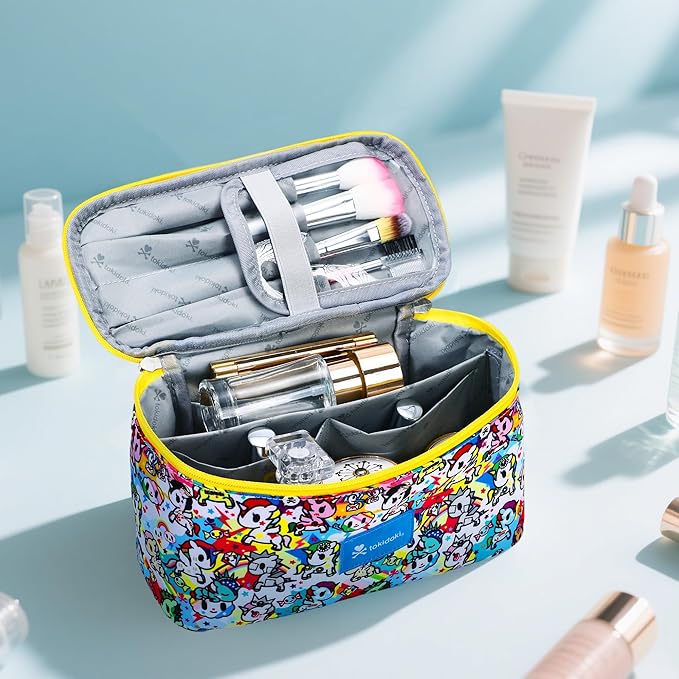 Tokidoki Official Unicorno Makeup Bag Cute Cosmetic Bag Large Capacity Travel Makeup Case Portable Organizer Toiletry Bag for Women Traveling with Handle (Colorful)