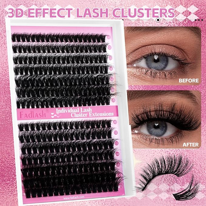 FADLASH Lash Clusters 60D+80D Eyelash Extensions 10-18mm Individual Cluster Lashes D Curl DIY Lash Extension Clusters 3D Effect Eyelash Clusters Volume (60D+80D-3D-Mix10-18)