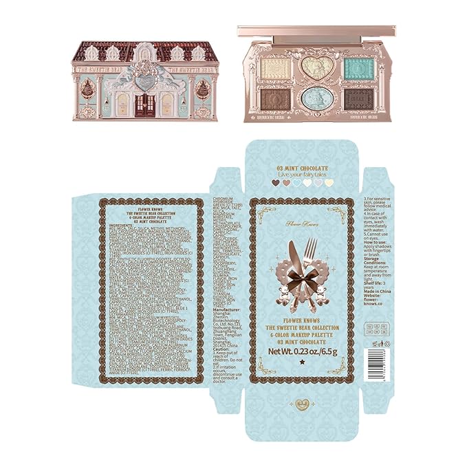 Flower Knows The Sweetie Bear Collection 6-Color Makeup Palette,Green Face Makeup Palette with 4 Matte + 2 Shimmer Shades,Blendable Smooth Cute Make Up,0.23 Oz(03 Mint Chocolate)