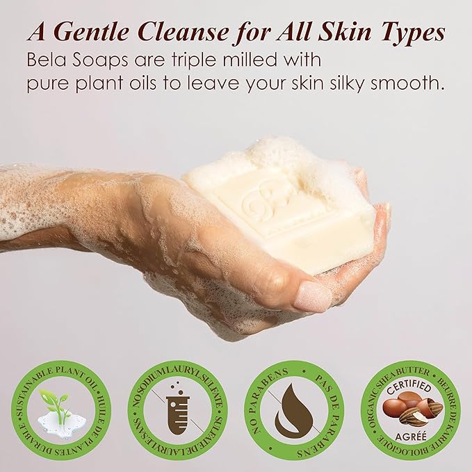BELA Soap Bar Variety Pack, Pure Goats Milk, Honey, and Sea Salt, Long Lasting, Triple Milled Face Hand and Body Soap Enriched with Organic Shea Butter