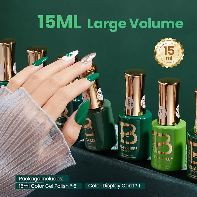 Beetles Green Gel Polish Set, Hema Free 6 Colors Light Dark Green Color Gel Nail Polish Soak off UV Led Lamp Needed Manicure DIY Salon Home St Patrick Day Gifts for Women Mordiic Forest