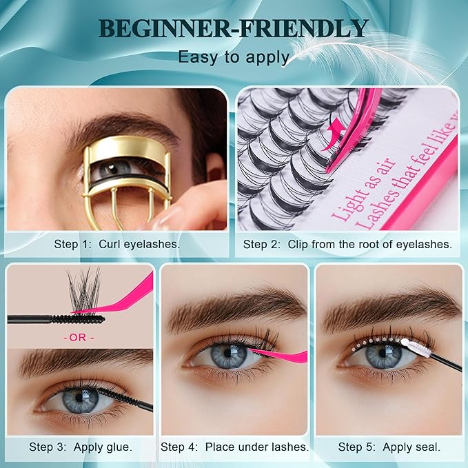432Pcs Lash Clusters Kit - Wispy Natural & Manga Spiky Lash Cluster Invisible band 8-16mm Eyelash Clusters Kit D Curl Lash Extension Kit WideSpan with Bond and Seal DIY at Home for Starter
