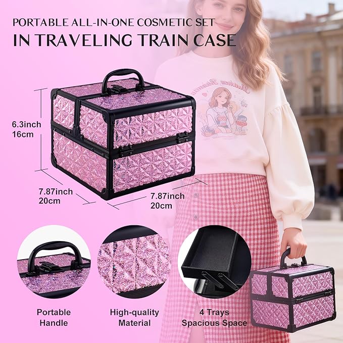 Color Nymph All in one Makeup Kit For Girls Teens, Makeup Set 4 Trays Spacious Space Train Case for Beginner with Eyeshadow Highlighter Lipgloss Blush Contour Concealer Brush Eyeliner Lipbalm