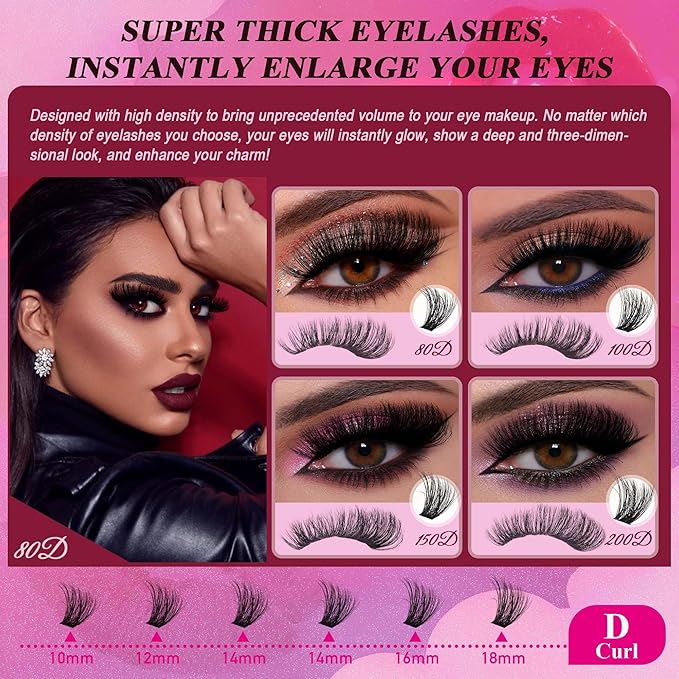 Bombshell X Volunm Lash Clusters Kit Thick Mink 80D-200D Lash Extension Kit 400Pcs 5D Fluffy Eyelash Extension Kit 10-18mm Individual Eyelashes with Lash Bond, Lash Remover, Lash Applicator