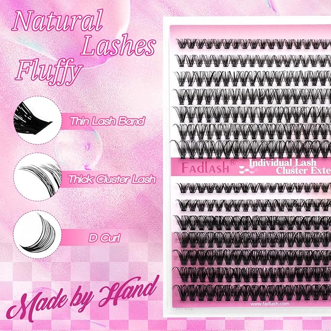 FADLASH Cluster Lashes Fluffy 8-16mm Lash Clusters Volume Lash Extension 280Pcs DIY Lash Clusters D Curl Individual Lashes (30D+40D-0.07-D,8-16mm)