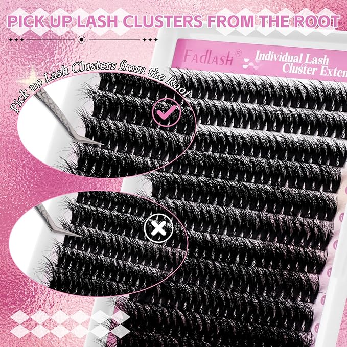 FADLASH Lash Clusters Eyelash Extensions 12-18mm Eyelash Clusters Individual Cluster Lashes D Curl DIY Lash Extension Clusters Volume (L01-Mix12-18)
