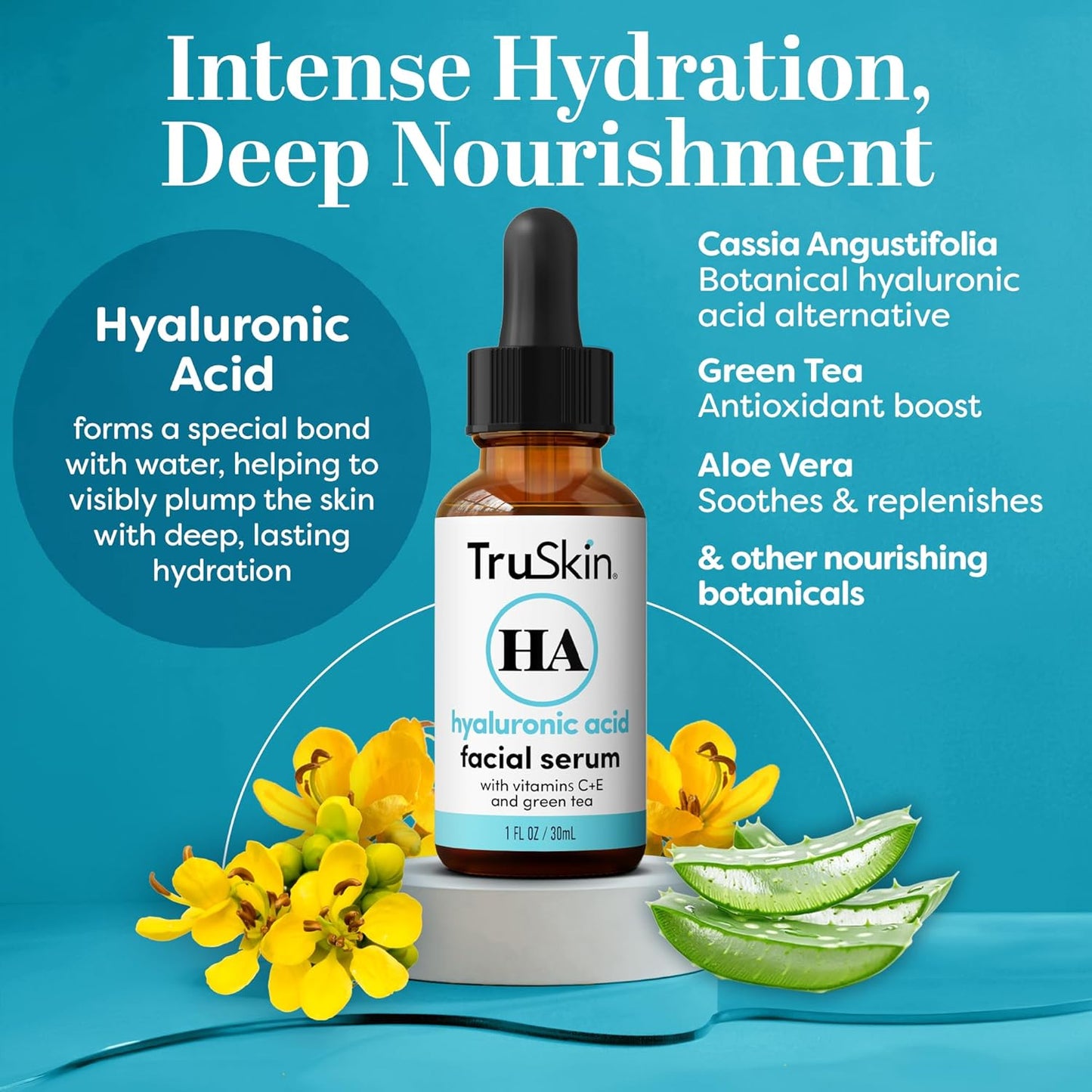 TruSkin Hyaluronic Acid Serum for Face + 7 Ultra Hydrating Ingredients – Best Face Serum for Moisturizing, Visibly Plumping Skin & Smoothing the Look of Fine Lines, 1 fl oz
