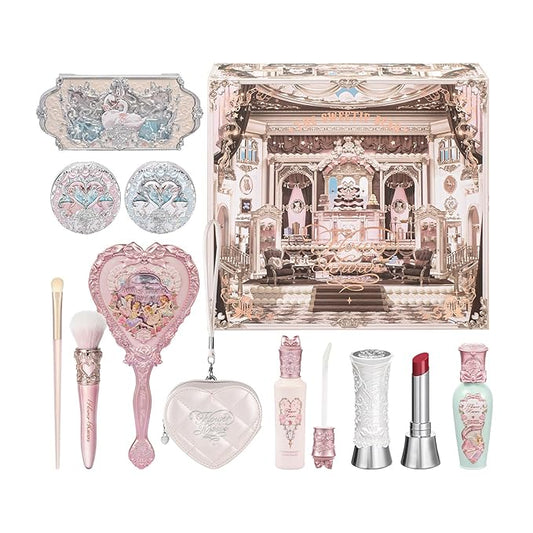 Flower Knows Swan Serenade 11-Piece Makeup Gift Box Set,Includes Makeup Palette,Blush,Highlighter,Lip Gloss,Hand Mirror,Bag Charm,Brush*2,Gift Box,Perfect Anniversary Valentine,Make Up Gift