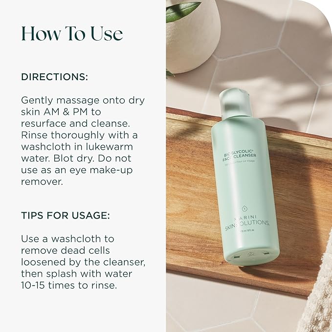 Marini SkinSolutions Bioglycolic Face Cleanser - Gentle Resurfacing Facial Wash with Glycolic Acid - Non Foaming, Non Irritating - Cruelty Free - Made in the USA - 6 fl oz