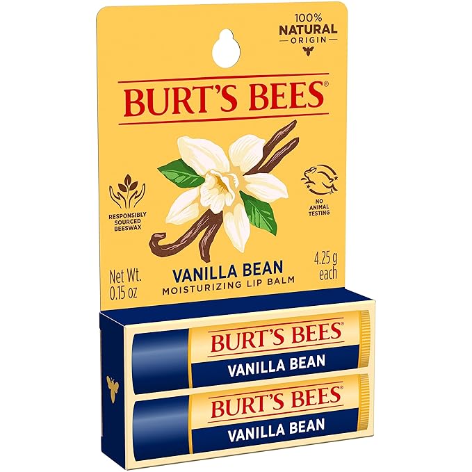 Burt's Bees Lip Balm - Vanilla Bean, Lip Moisturizer With Responsibly Sourced Beeswax, Tint-Free, Natural Origin Conditioning Treatment, 2 Tubes, 0.15 oz. (Pack of 2)