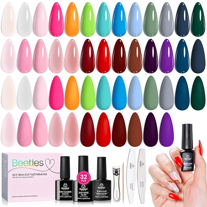 Beetles Gel Nail Polish Set - Fourfold Grace Collection, 25 Colors Baby Blue Biush Pink Gel Polish Set Spring Colors with Base Top Coat Soak off UV Gel DIY Nail Art Manicure Gift for Women