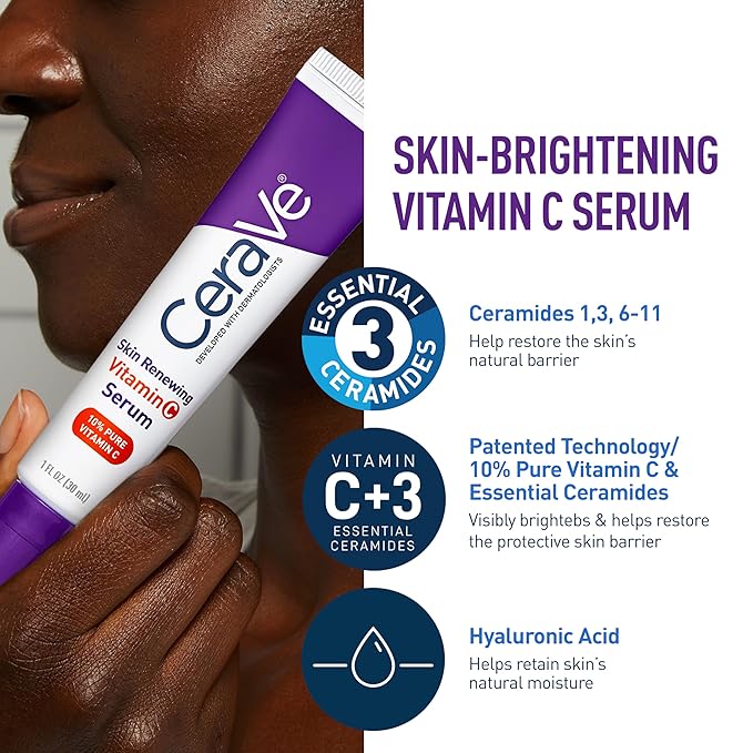 CeraVe Vitamin C Serum and Night Cream Skin Care Set, Brightening Serum with 10% Pure Vitamin C & Night Moisturizer with Peptides + Hyaluronic Acid, Travel Essentials, 1oz Vit C + 1.7oz Moisturizer