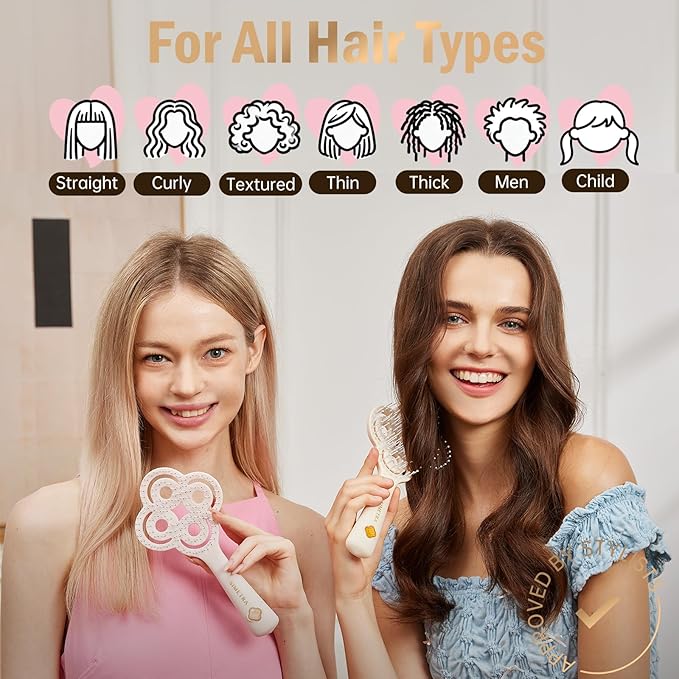 Simetra Detangler Hair Brush for Women and Men, Original Detangling Brush for Curly Hair/Fine &Thick/Wet & Dry Hair, Holiday Present Hairbrush - Natural Crystal Inlay & 14K Gold Plating