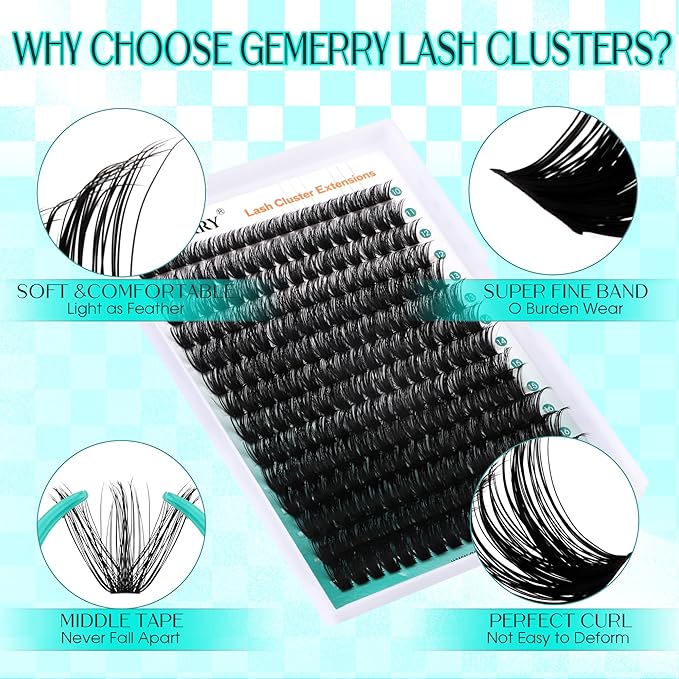 Lash Clusters Fluffy Cluster Lashes Extensions Thick 280pcs D Curl Eyelash Clusters DIY At Home Individual Lashes Extension by GEMERRY（60P-10-18mm)