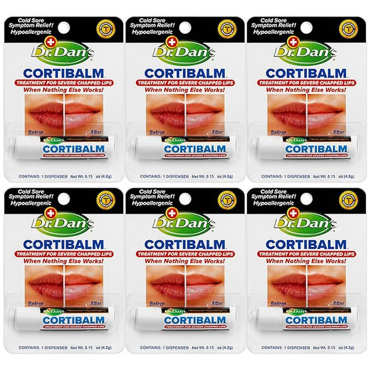 Dr. Dan's Cortibalm-6 Pack-for Dry Cracked Lips - Healing Lip Balm for Severely Chapped Lips - Designed for Men, Women and Children