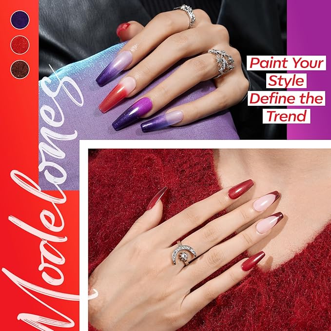 modelones Color Changing Gel Nail Polish Set, 6 Colors Temperature Changing Mood Red Black Blue Glitter Gel Polish Colors Collection Soak Off Christmas Gifts New Year Holiday Salon DIY at Home