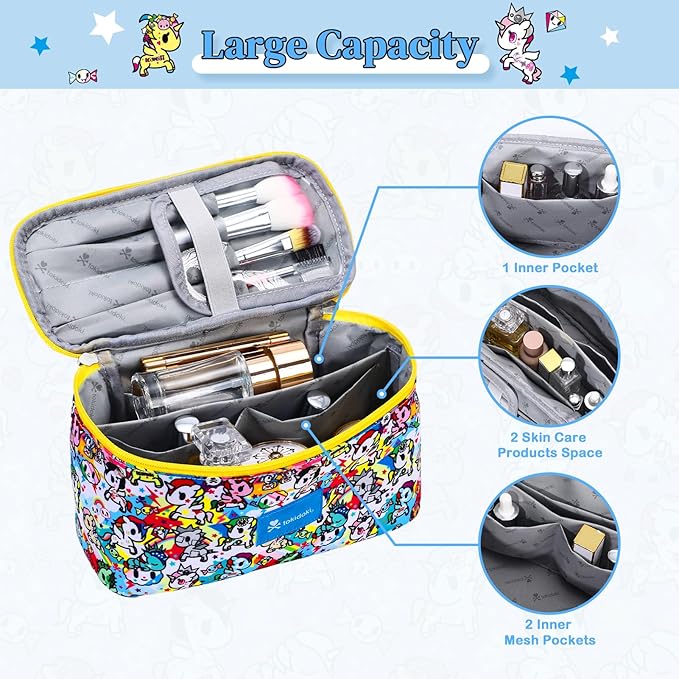 Tokidoki Official Unicorno Makeup Bag Cute Cosmetic Bag Large Capacity Travel Makeup Case Portable Organizer Toiletry Bag for Women Traveling with Handle (Colorful)