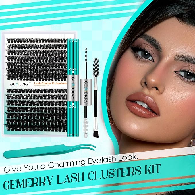 Lash Clusters GEMERRY 280pcs Clusters Lashes D Curl Soft&Natural Individual Lashes Cluster Eyelash Clusters DIY Lash Extensions at Home（30P-10-18mm)