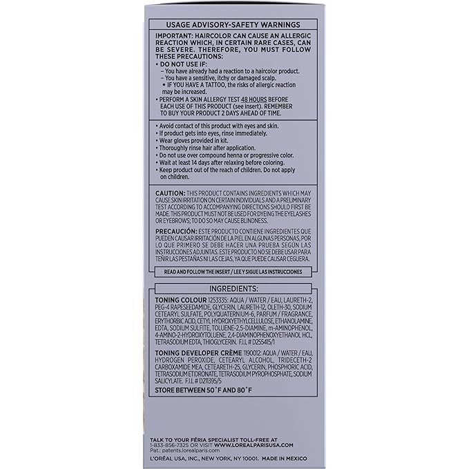 L'Oreal Paris Feria Long-Lasting Anti Brass Power Hair Toner, Ammonia Free Demi Permanent Hair Color, Ice Blonde Hair Toner, 1 Application