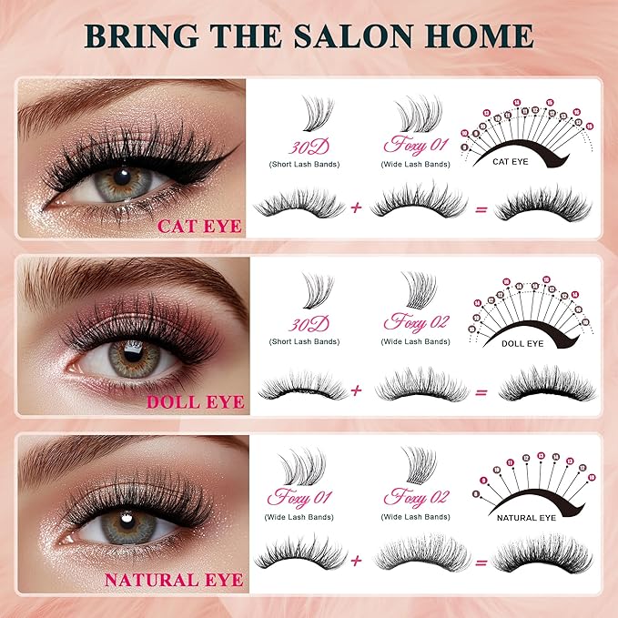 Foxy Beauty Volume Lash Clusters - 10-18mm DIY Fluffy Natural Eyelash Extension with 360Pcs D Curl Soft Faux Mink Lashes for Salon-Quality Look