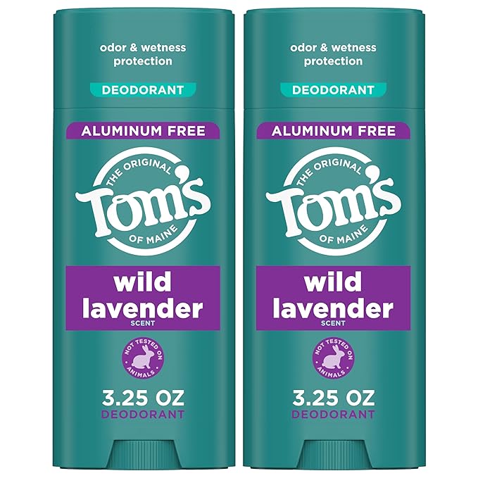 Tom’s of Maine Wild Lavender Aluminum Free Natural Deodorant For Women & Men | Goes on Clear | Odor & Wetness Protection | Naturally Derived and Moisture-Locking Ingredients | 3.25 oz (2 Pack)